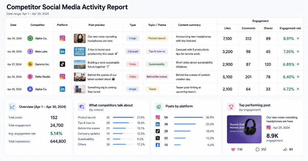 Competitor social media activity report