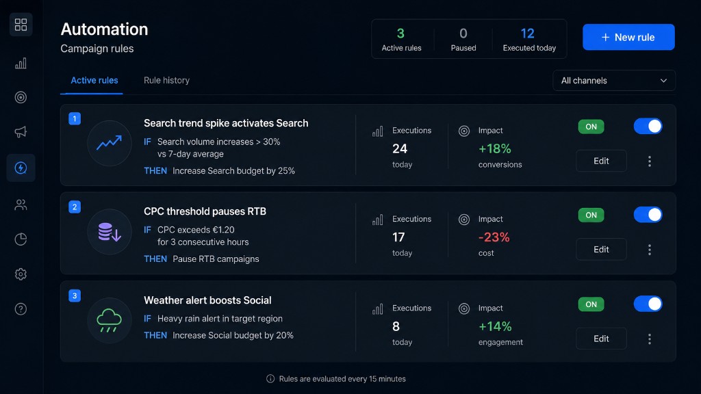 Campaign automation console with rules